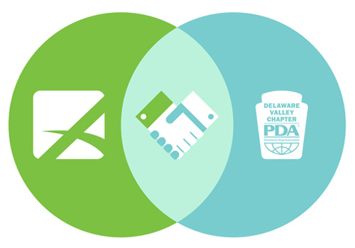 Advanta Advertising logo and PDA Delaware Valley logo with partnership handshake